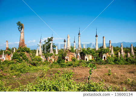 Stupas in Indein, Inle Lake, Myanmar. Stupas in Indein, Inle Lake, Myanmar. 13600134