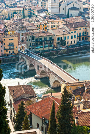 View of Adige river and St Peter bridge, Verona, Italy. View of Adige river and St Peter bridge, Verona, Italy. 13600780