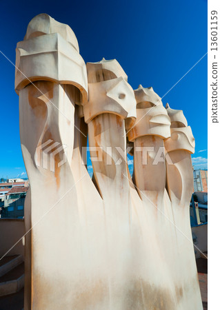 BARCELONA, SPAIN - DECEMBER 18: Casa Mila, or La Pedrera, on Dec BARCELONA, SPAIN - DECEMBER 18: Casa Mila, or La Pedrera, on Dec 13601159