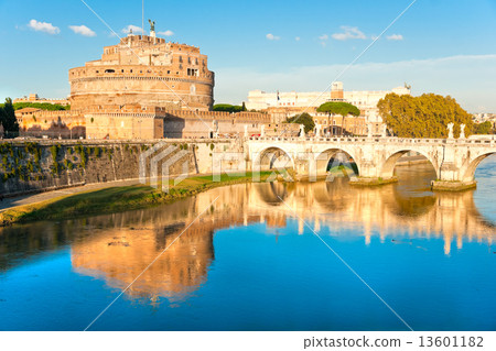 View on famous Saint Angel castle and bridge over the Tiber rive 13601182
