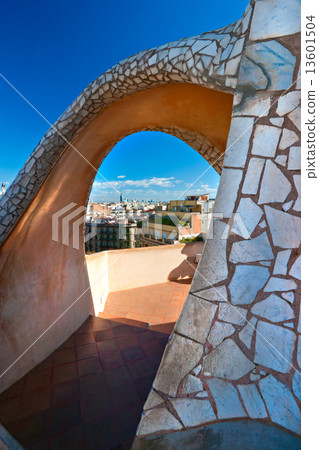 BARCELONA, SPAIN - DECEMBER 18: Casa Mila, or La Pedrera, on Dec BARCELONA, SPAIN - DECEMBER 18: Casa Mila, or La Pedrera, on Dec 13601504