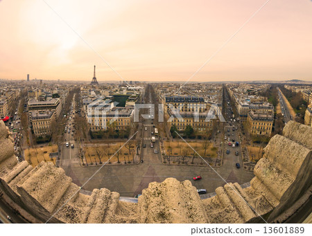 Fish-eye View from Arc de triomphe of Paris. Fish-eye View from Arc de triomphe of Paris. 13601889