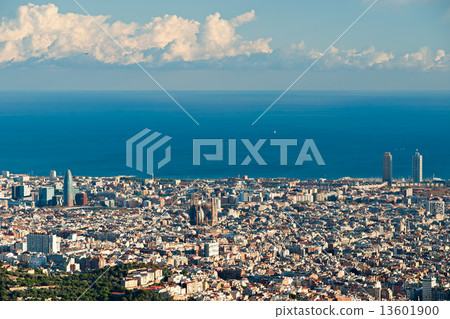 View of barcelona from Tibidano, Barcelona, Spain. 13601900