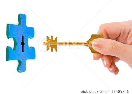 Hand with key and puzzle Hand with key and puzzle 13605806
