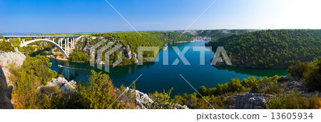 River Krka, bridge and town in Croatia 13605934