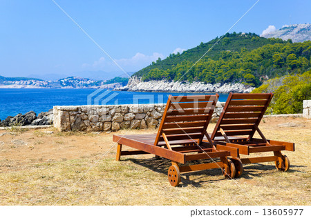 Longue on beach in Dubrovnik, Croatia 13605977