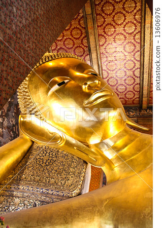Reclining Buddha gold statue ,Wat Pho, Bangkok, Thailand. 13606976