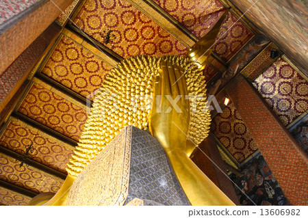 Reclining Buddha gold statue ,Wat Pho, Bangkok, Thailand. 13606982