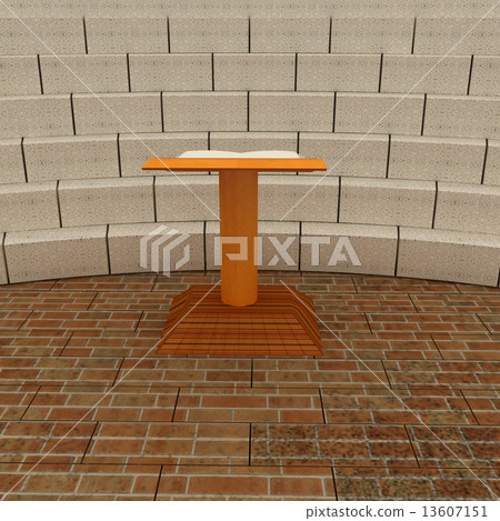 Abstract futuristic interior. Brick scene with cathedra and trib Abstract futuristic interior. Brick scene with cathedra and trib 13607151