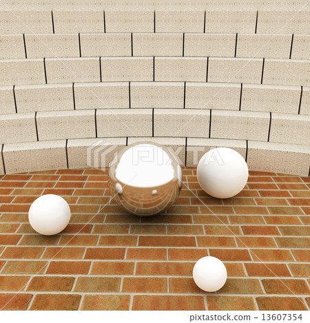 Abstract futuristic interior. Brick scene with chrome sphere and Abstract futuristic interior. Brick scene with chrome sphere and 13607354