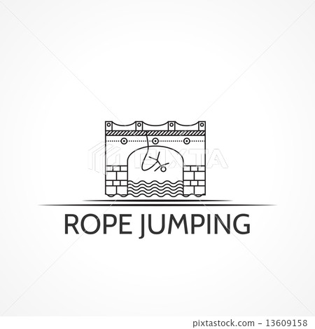 Vector illustration with black line icon and text for rope jumping. 13609158