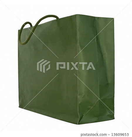 Green rough shopping bag isolated on white 13609653