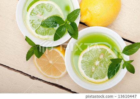 mint infusion tea tisane with lemon 13610447