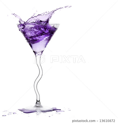 Stemmed Cocktail Glass with Blackberry Liquor Splashing. 13610872