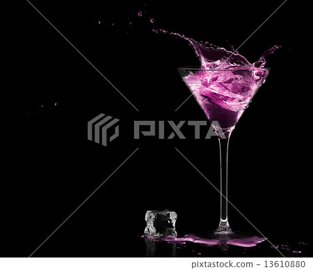 Cocktail Glass with Strawberry Spirit Drink Splashing. 13610880