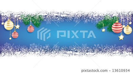 Long Blue Baubles Christmas Card Double Snow Banner 13610934