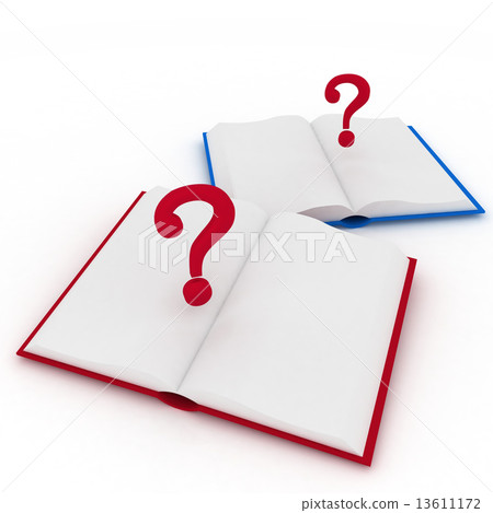3d render illustration open books and a question marks 13611172