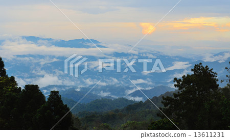 Sunset high mountain range view 13611231