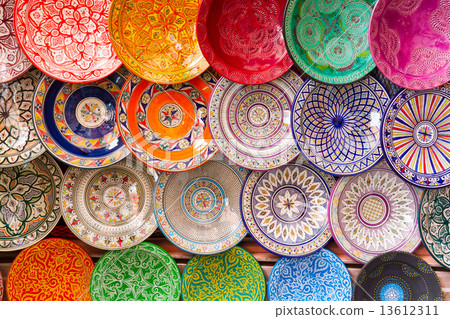 Traditional arabic colorful clay plates. 13612311