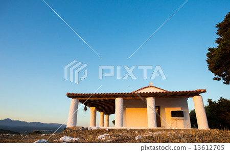 church of Prophet Ilias during sunset, Greece 13612705