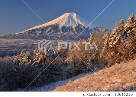 從塔卡山和富士山的忍野村的雪景 從塔卡山和富士山的忍野村的雪景 13615230
