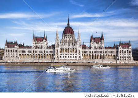 Budapest with parliament against Danube river in Hungary 13616252