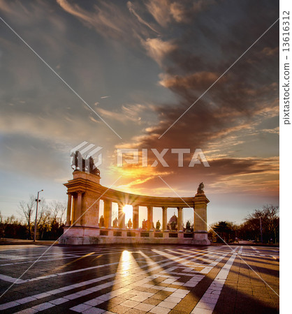 Heroes Square in Budapest against sunrise, Hungary Heroes Square in Budapest against sunrise, Hungary 13616312