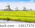 Landscape in The Netherlands with windmills 13617370