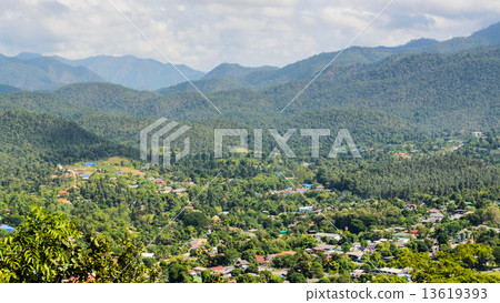 Landscape high angle view of the city in the valley. 13619393