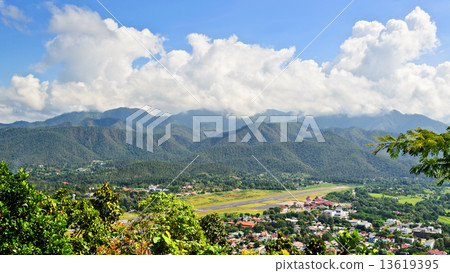 Landscape high angle view of the city in the valley. 13619395