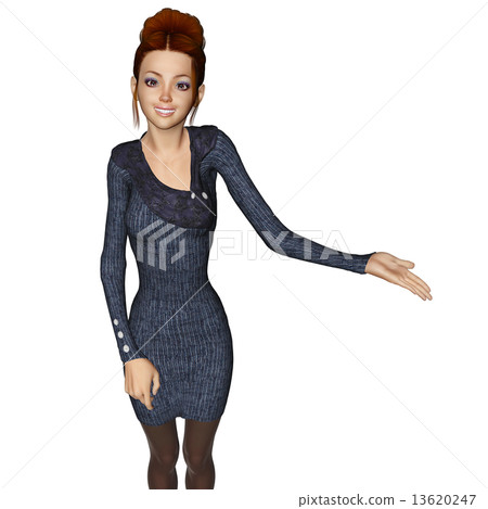 Female 3DCG illustration material for a sweater dress to show 13620247