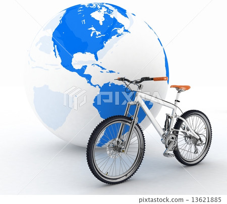 Bicycle and globe. Conception of tourism on an ecological transport 13621885