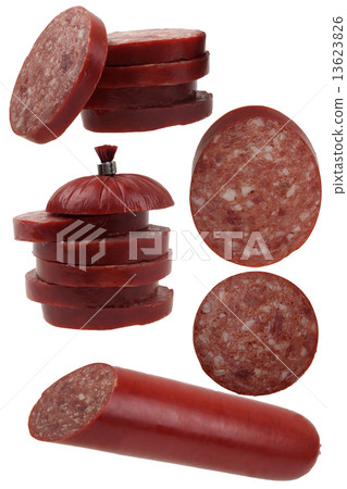 sausage and cut slices sausage and cut slices 13623826