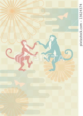 A couple of monkeys and a Japanese style background A couple of monkeys and a Japanese style background 13624374