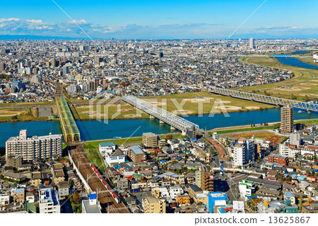 Bridges over the Edogawa River and urban landscape 13625867