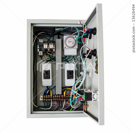 Electrical control box on isolated white with clipping path. 13626494