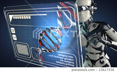 cyborg woman and hologram display 13627356