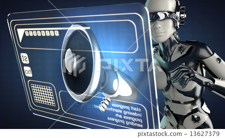 cyborg woman and hologram display cyborg woman and hologram display 13627379