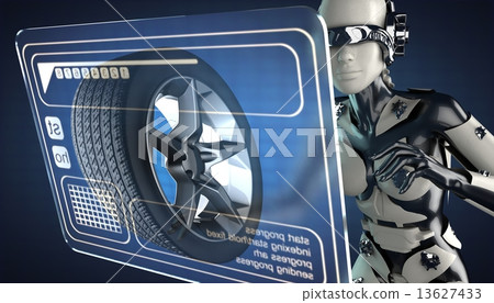 cyborg woman and hologram display 13627433