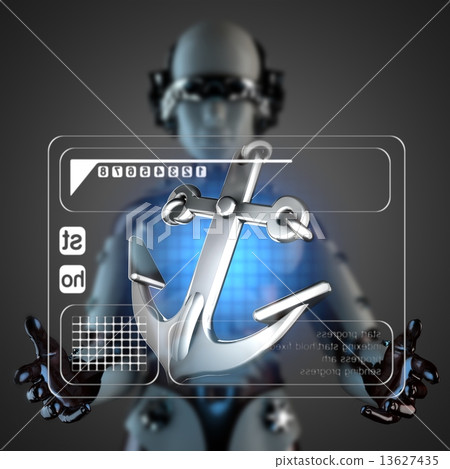 cyborg woman and hologram display 13627435