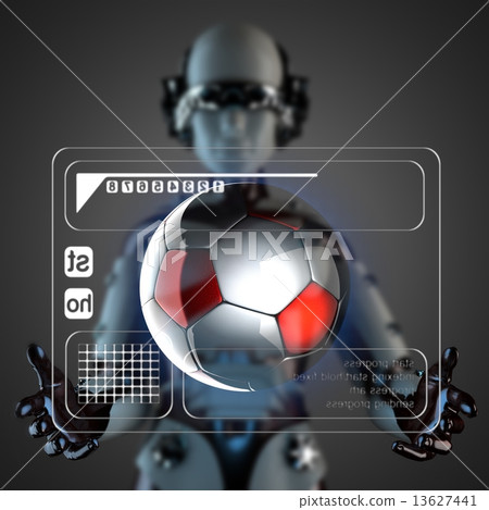 cyborg woman and hologram display 13627441