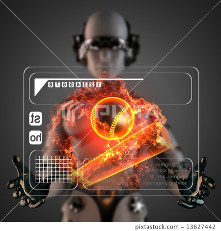 cyborg woman and hologram display 13627442