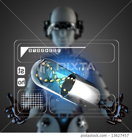 cyborg woman and hologram display 13627457