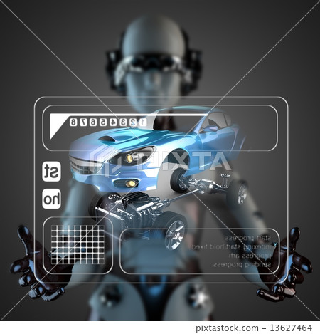 cyborg woman and hologram display cyborg woman and hologram display 13627464