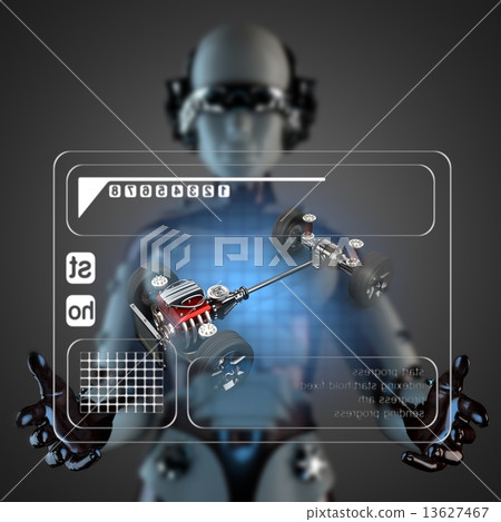 cyborg woman and hologram display cyborg woman and hologram display 13627467