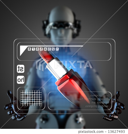 cyborg woman and hologram display 13627493