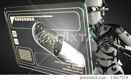 robot woman manipulating hologram display 13627519