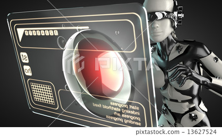 robot woman manipulating hologram display 13627524