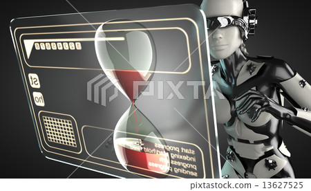 robot woman manipulating hologram display 13627525