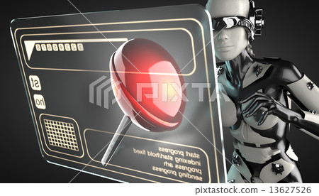 robot woman manipulating hologram display 13627526